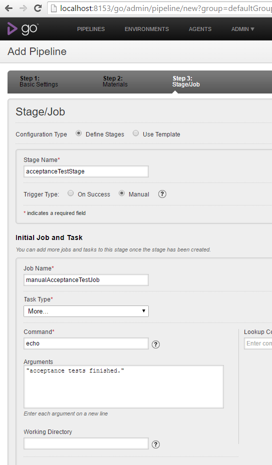 GoCD Manual Acceptance Test Example