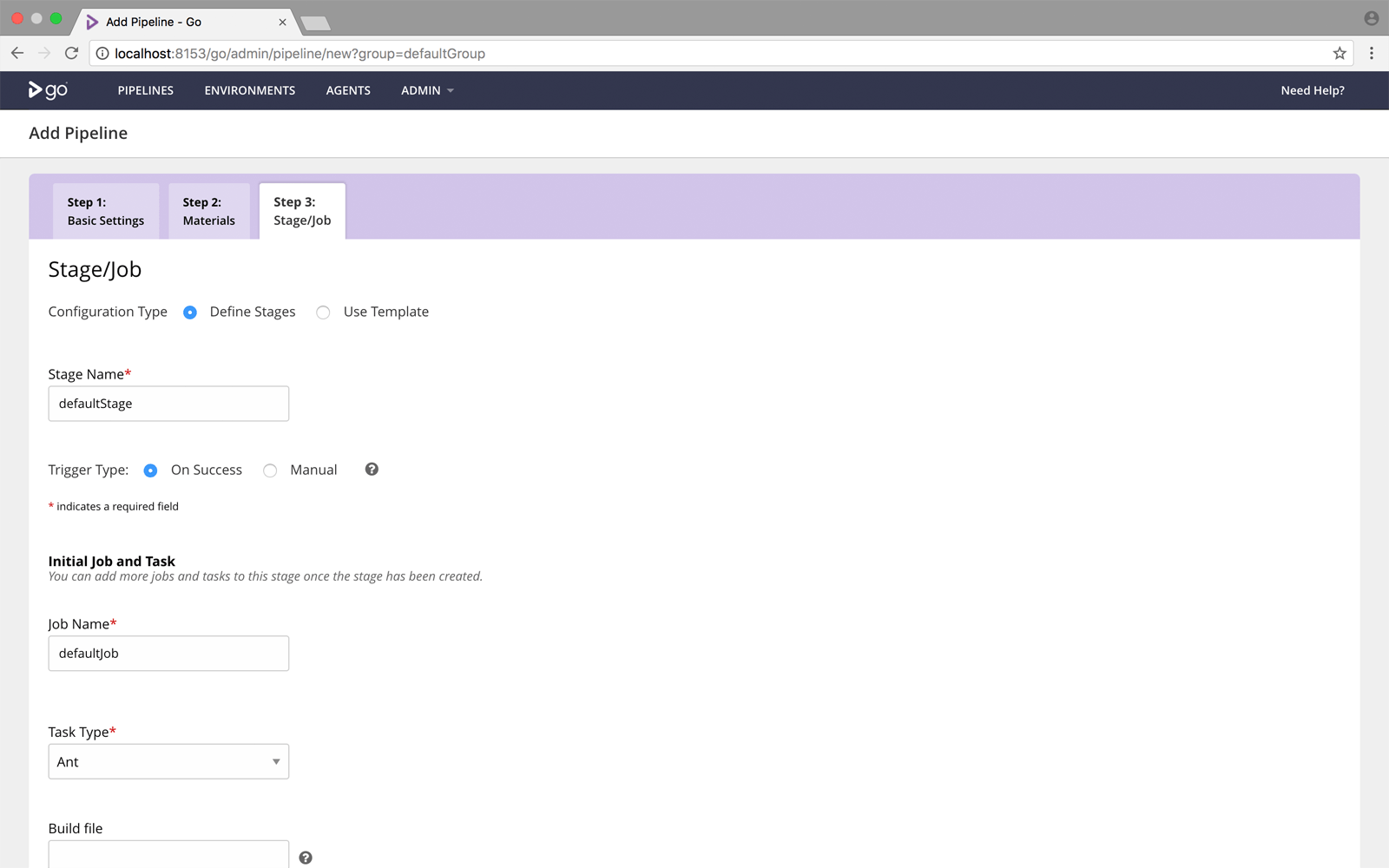 Step 3 A - Use the predefined stage and job