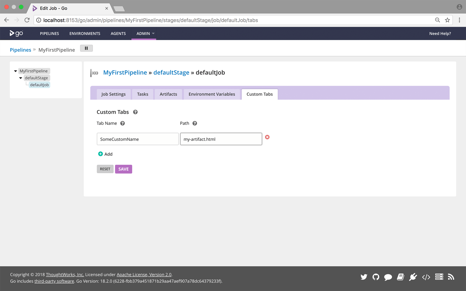 Configuring a custom tab