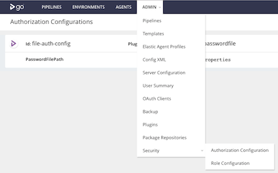 GoCD Security Menu