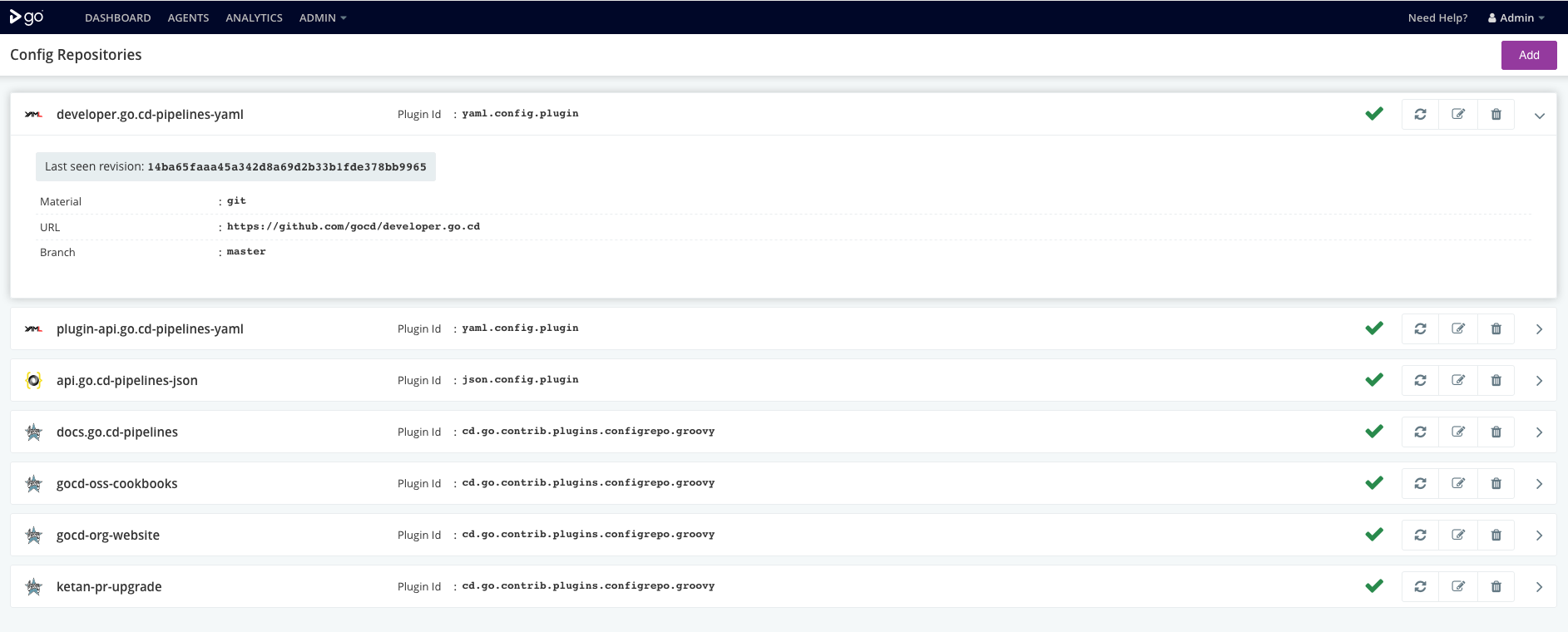 Config Repositories Page