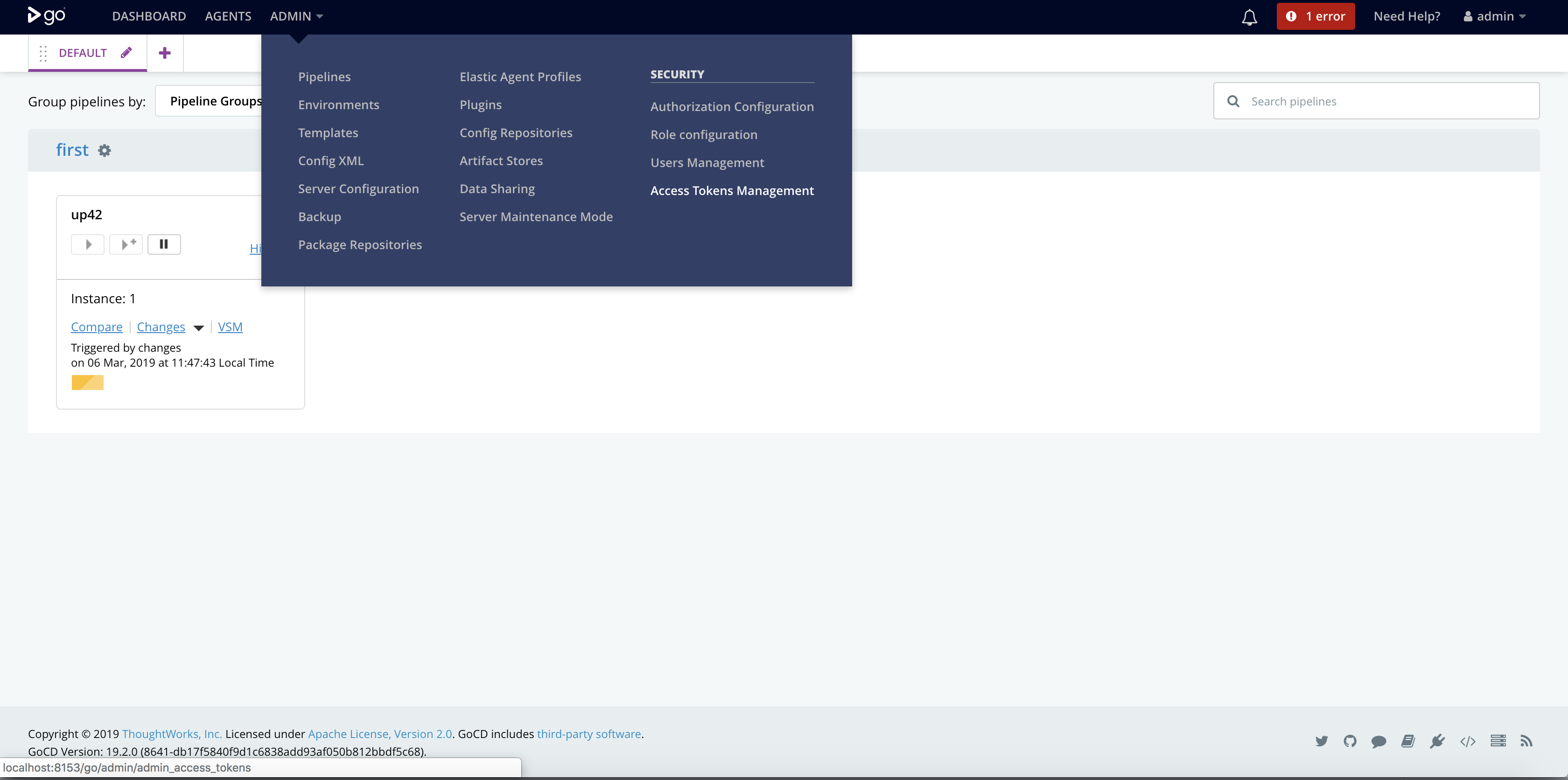 “Navigate to admin access token”
