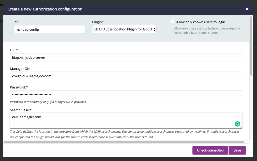 User authentication using LDAP